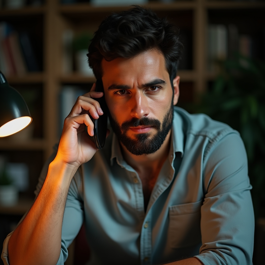 Libera professionista al telefono mentre gestisce una conversazione delicata con un cliente